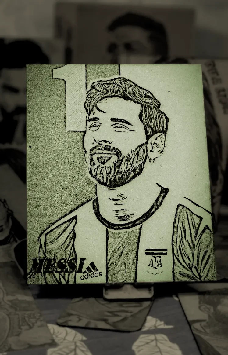 The King's Portrait: Handcrafted Wooden Art of Lionel Messi