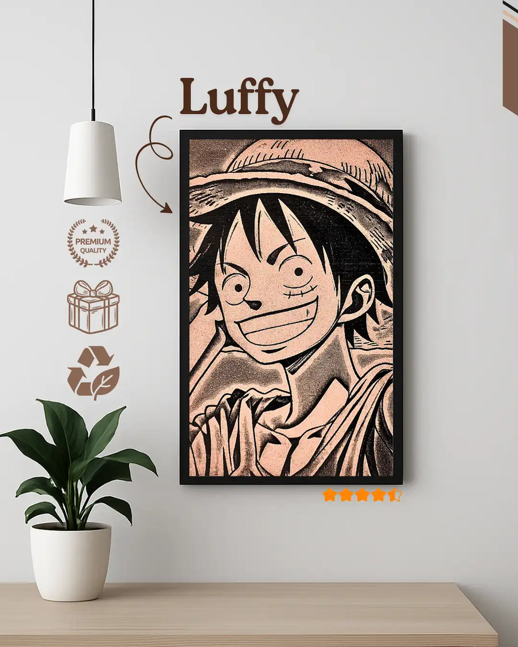 Monkey D. Luffy Wooden Frame – One Piece Inspired Art