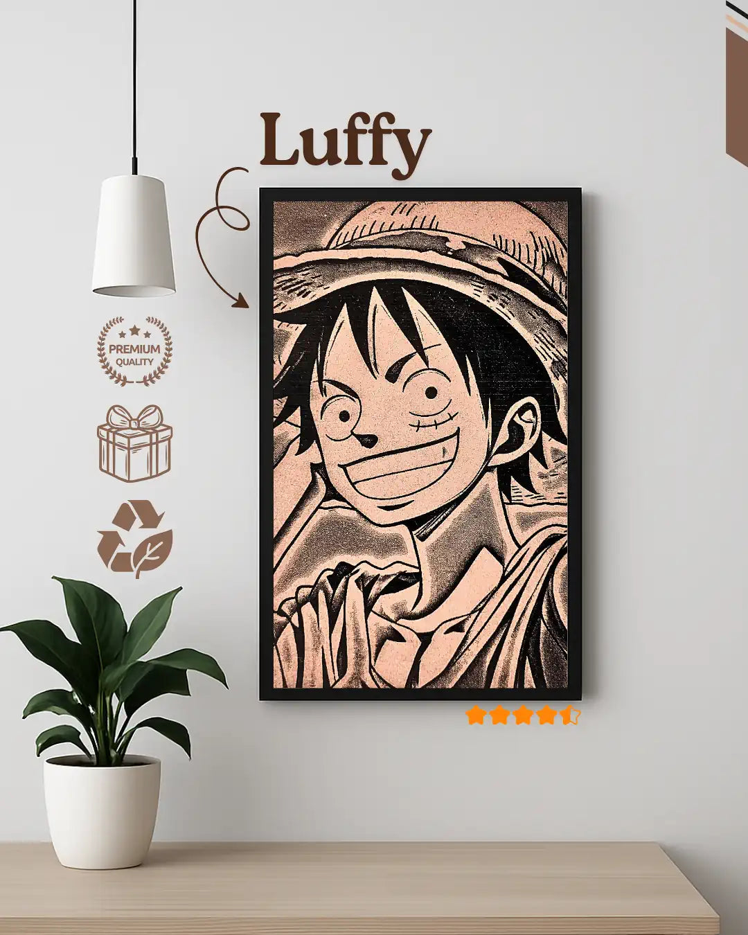 Monkey D. Luffy Wooden Frame – One Piece Inspired Art