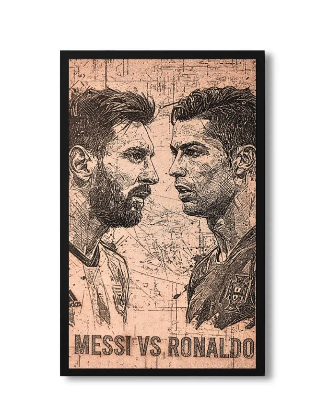 Messi & Ronaldo Frame | Football Legends Wood Art