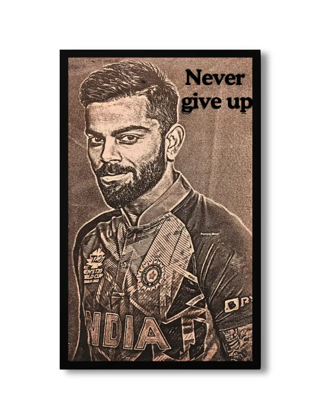 Virat Kohli Sketch Art | Real Wood Engraved Poster