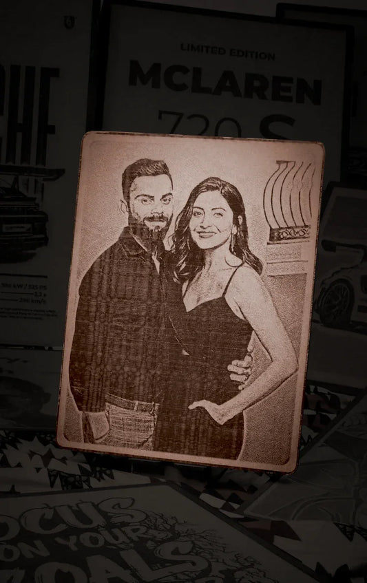 Iconic Virat Kohli & Anushka Sharma Wooden Engraved Frames