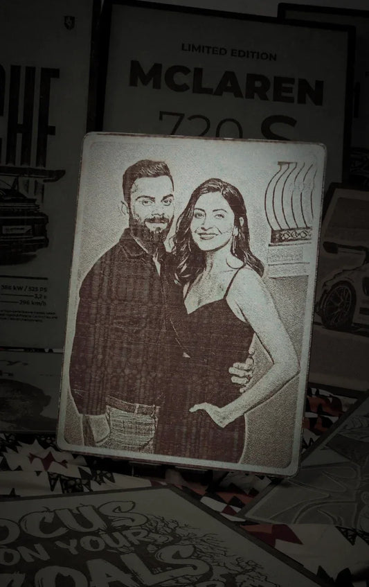 Iconic Virat Kohli & Anushka Sharma Wooden Engraved Frames