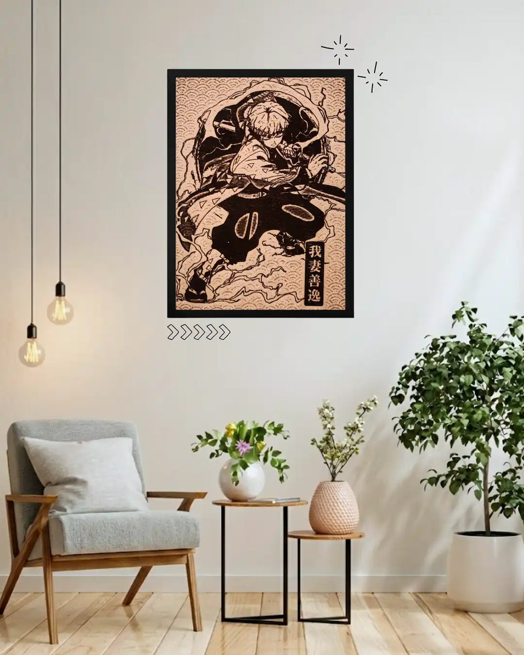 Zenitsu Godspeed Thunder Breathing - Action Anime Wood Poster