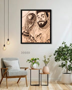 Lionel Messi Sky Pointing Tribute - Football Legend Wood Frame