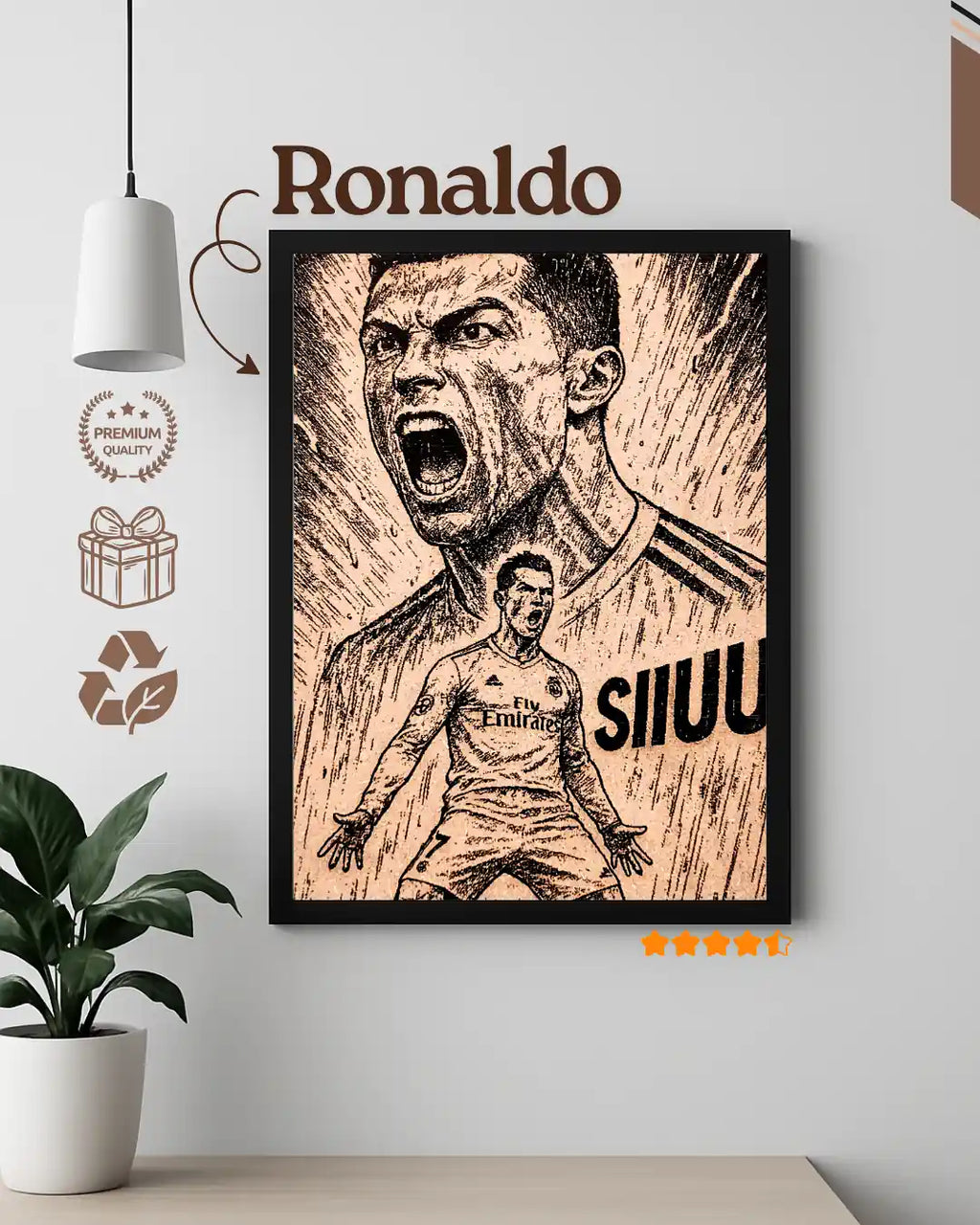Cristiano Ronaldo Siu Celebration - Iconic Goal Wood Poster