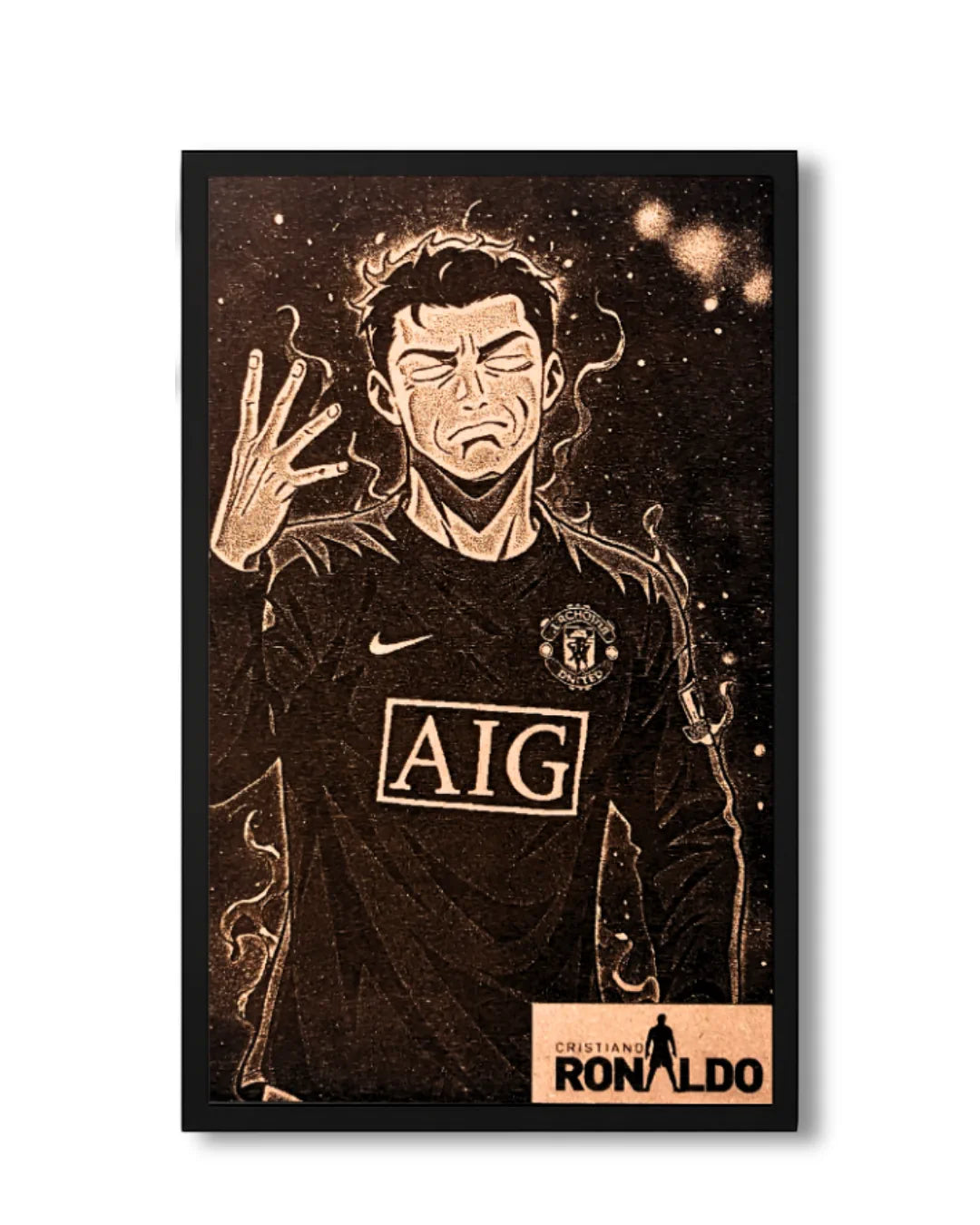 Cristiano Ronaldo Dark Aesthetic - Intense Focus Wood Engraving