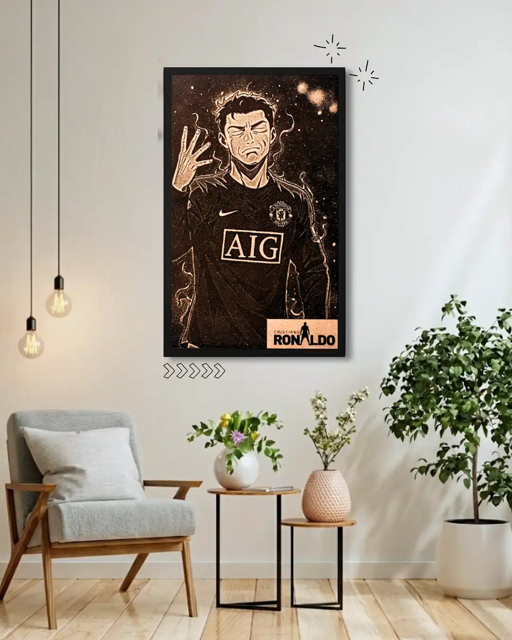 Cristiano Ronaldo Dark Aesthetic - Intense Focus Wood Engraving