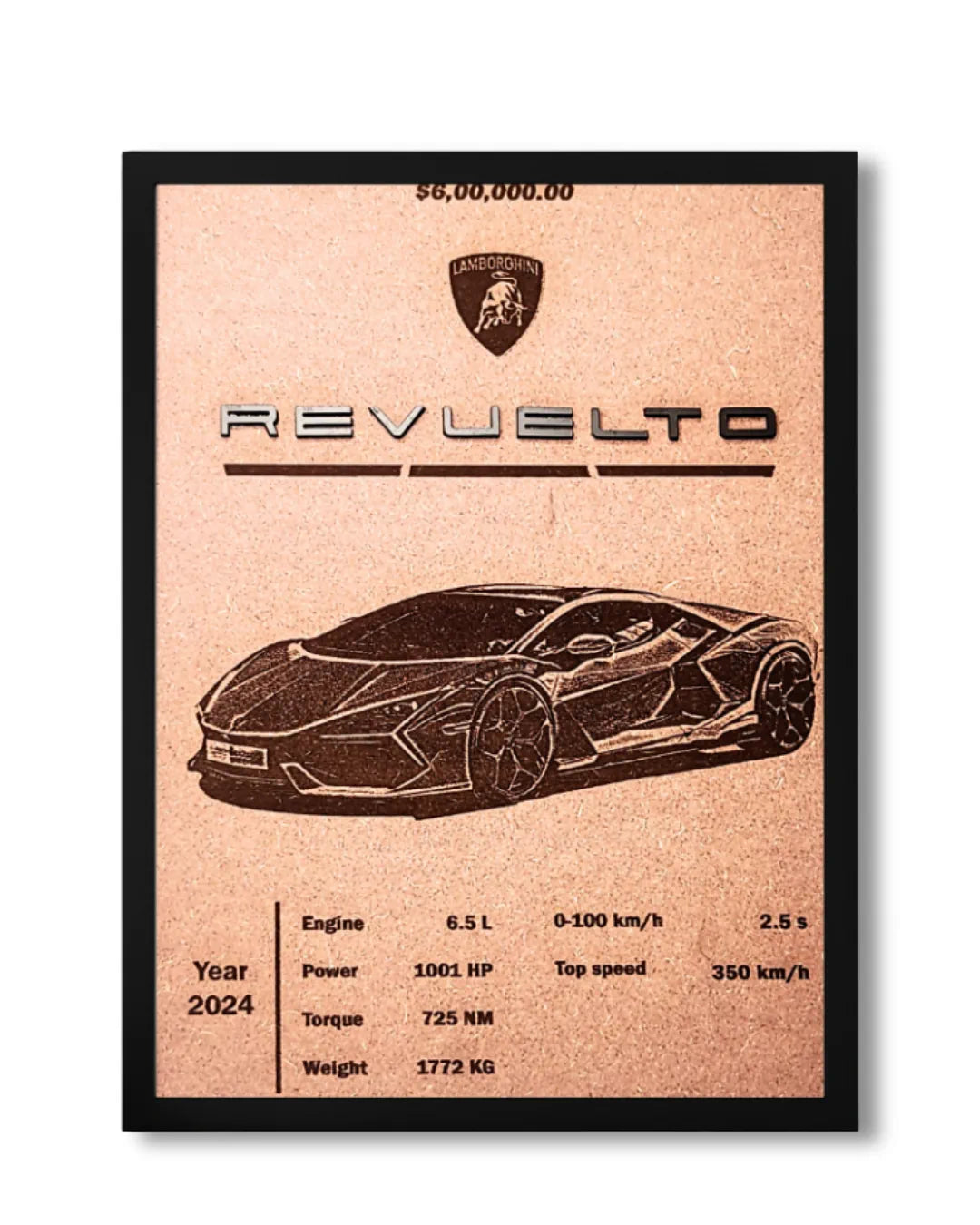 Lamborghini Revuelto V12 Hybrid - Modern Supercar Wood Wall Art