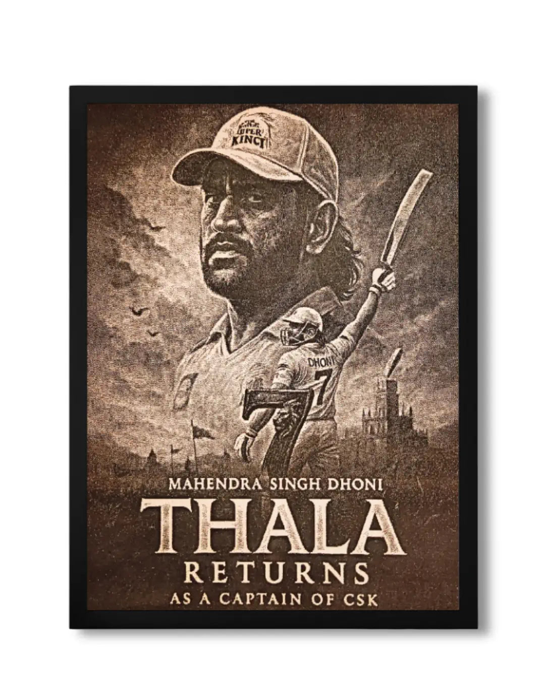 MS Dhoni Thala Captain Cool - Number 7 Cricket Wood Portrait