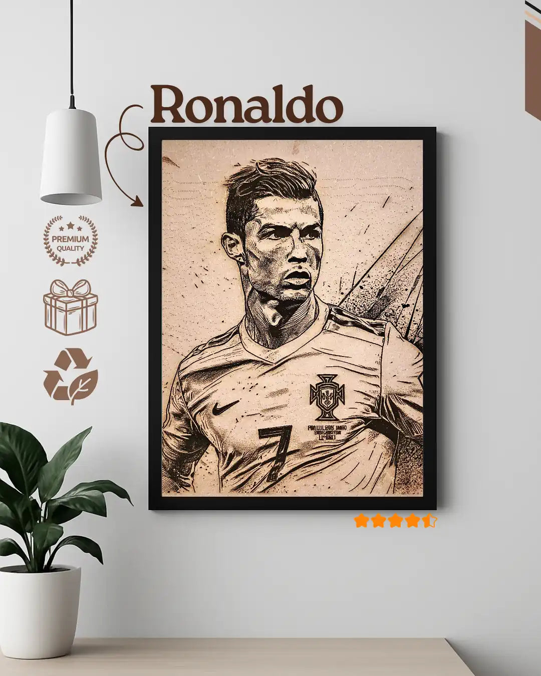 Cristiano Ronaldo Portugal Captain - Football Legend Wood Engraving
