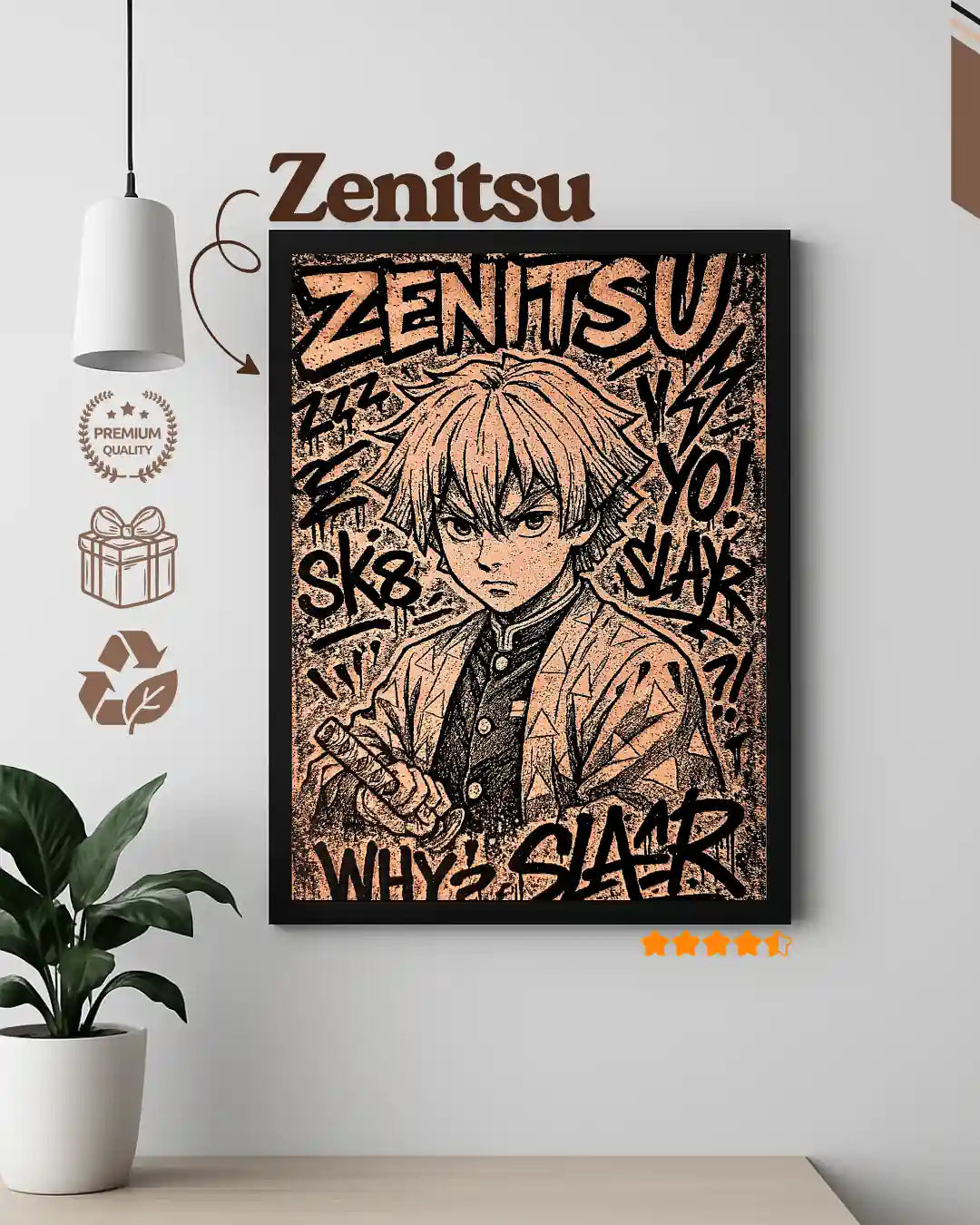 Zenitsu Agatsuma Thunder Breathing - Demon Slayer Anime Wood Art