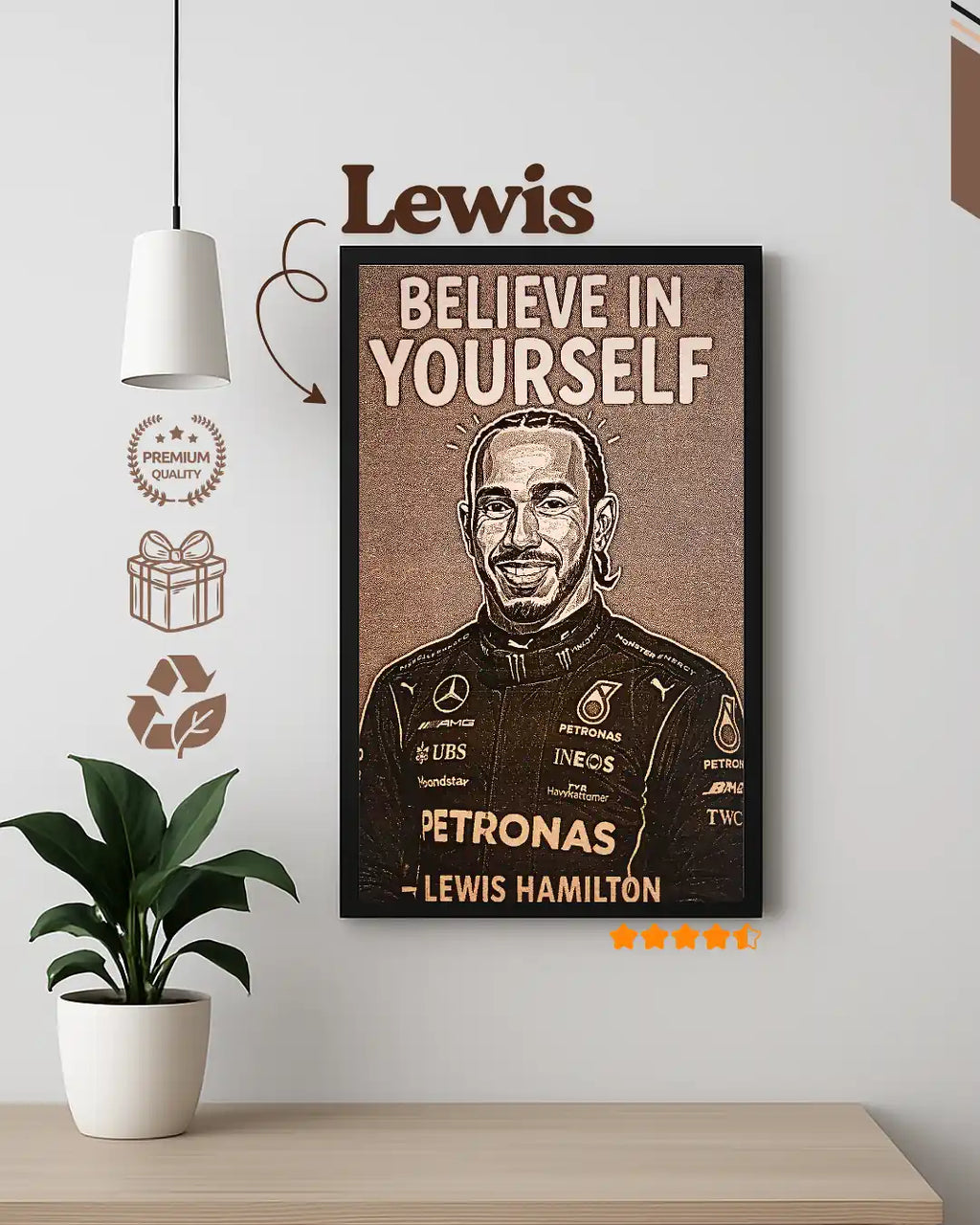 Sir Lewis Hamilton F1 44 - Formula 1 Legend Wood Portrait