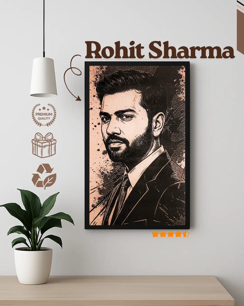 Rohit Sharma The Hitman - Indian Cricket Captain Wood Frame