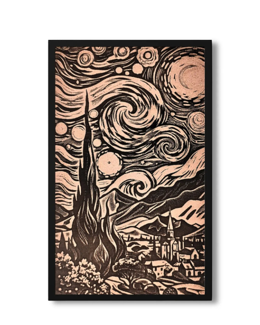 Van Gogh Starry Night - 3D Textured Fine Art Wood Carving