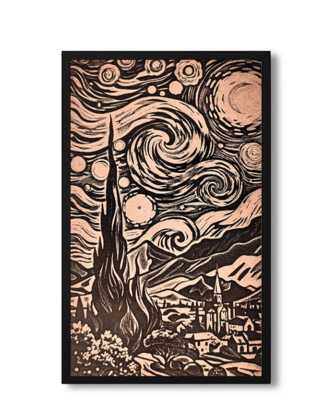 Van Gogh Starry Night - 3D Textured Fine Art Wood Carving