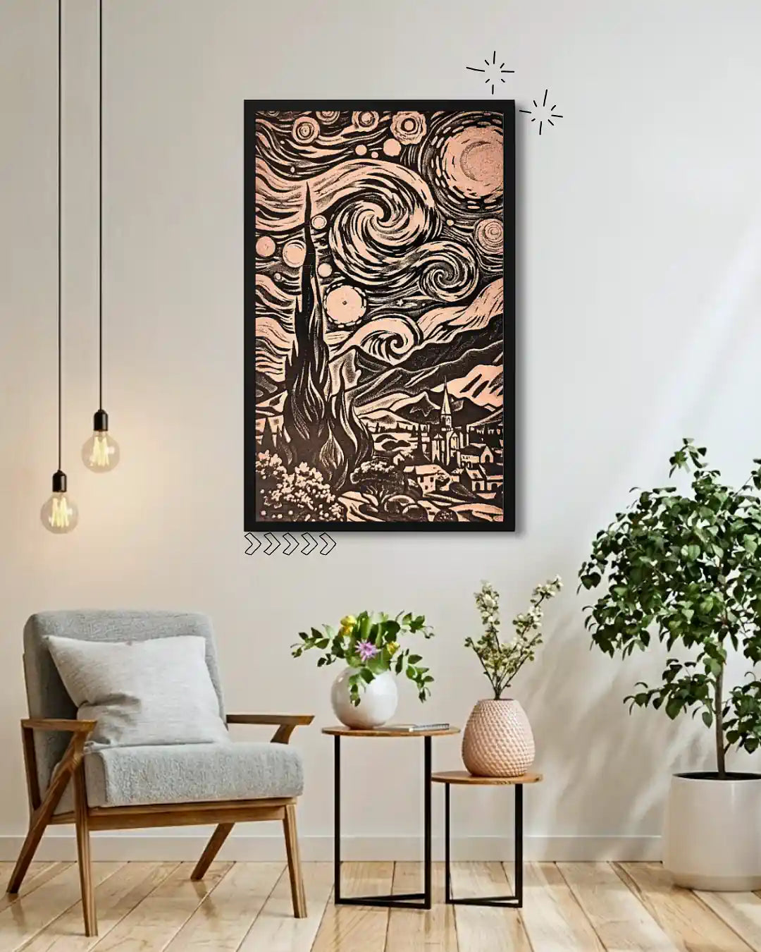 Van Gogh Starry Night - 3D Textured Fine Art Wood Carving