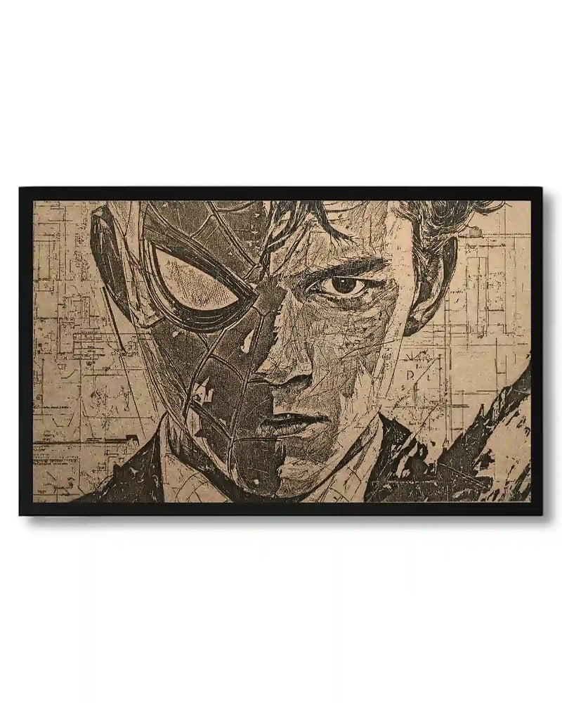 Spider-Man kids bedroom wall art featuring a detailed illustration of Spider-Man's face.