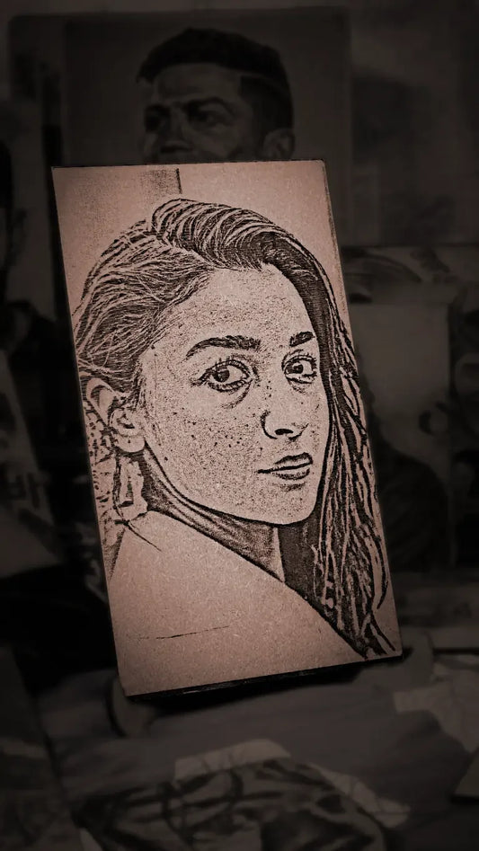 Alia's Allure: Handcrafted Wooden Portraits