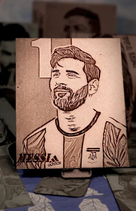 The King's Portrait: Handcrafted Wooden Art of Lionel Messi