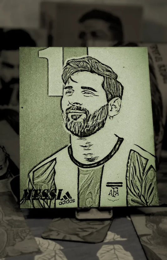 The King's Portrait: Handcrafted Wooden Art of Lionel Messi